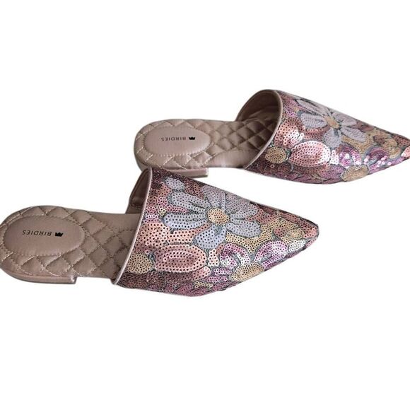 NEW Birdies The Dove Pink Gold Petal Sequin Slip On Mules Size 9 - Picture 12 of 14